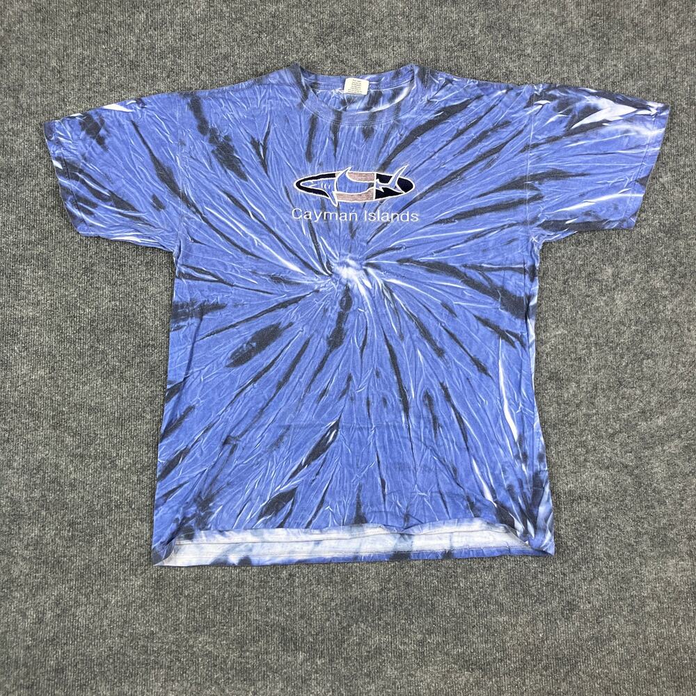 Destinations T-Shirt Mens XL‎ Blue Tie-Dye Cayman Islands Shark Graphic